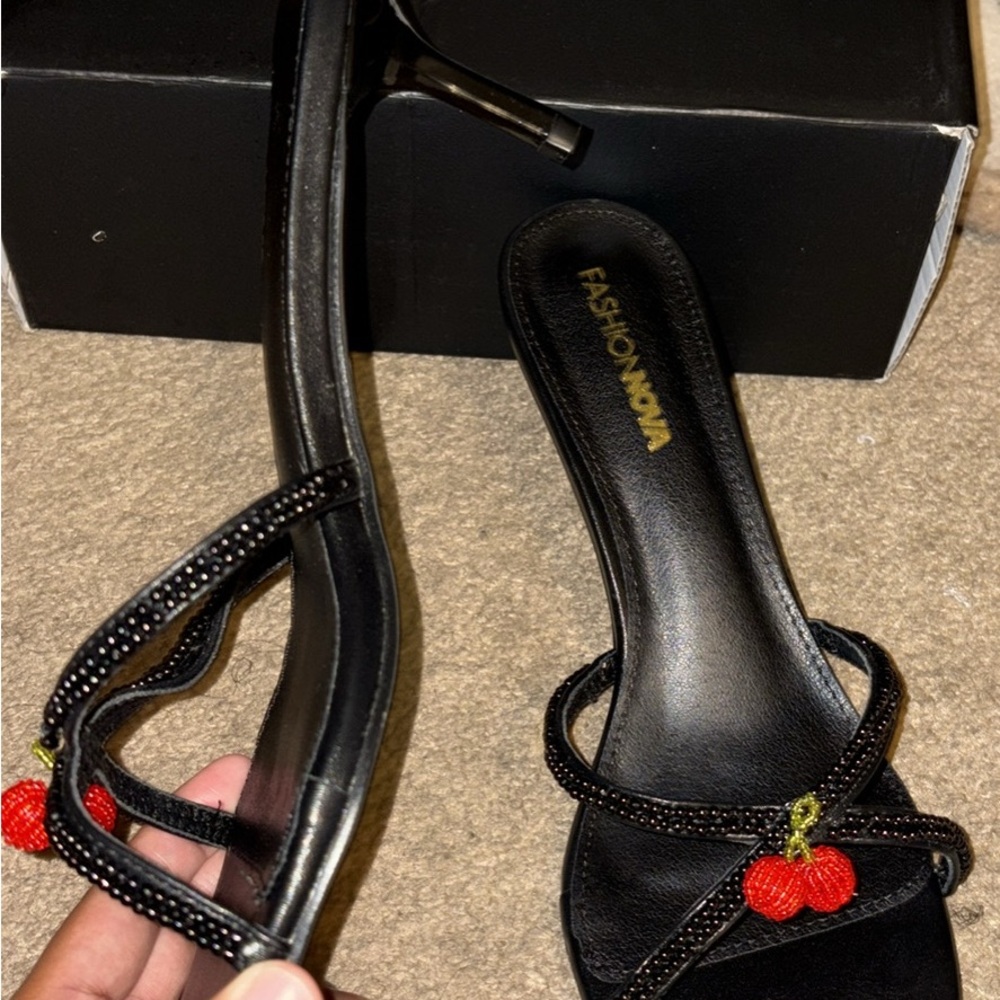 SOLD!! Brand New Black Kitten Heels with Red Cherry Accents